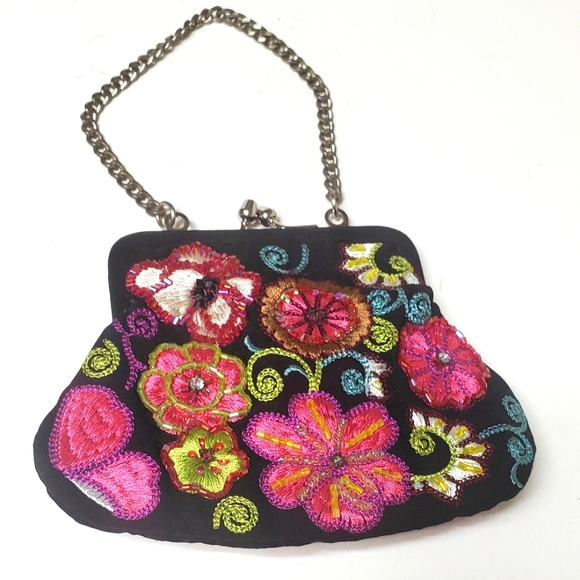 Vera Bradley 25th Anniversary Coin  Purse  Beaded Floral Embroidery / Kiss Lock - Picture 1 of 6